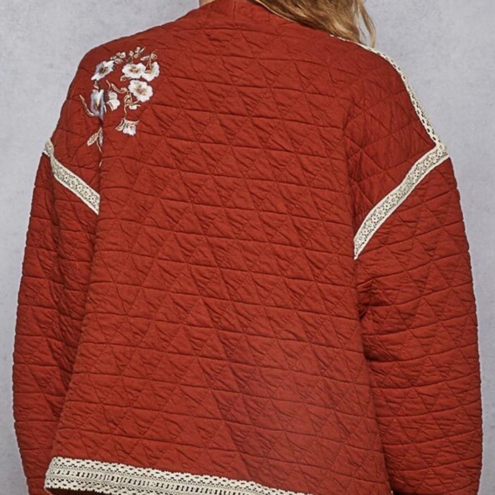 POL M Rust Floral Embroidered Jacket - Picture 2 of 3